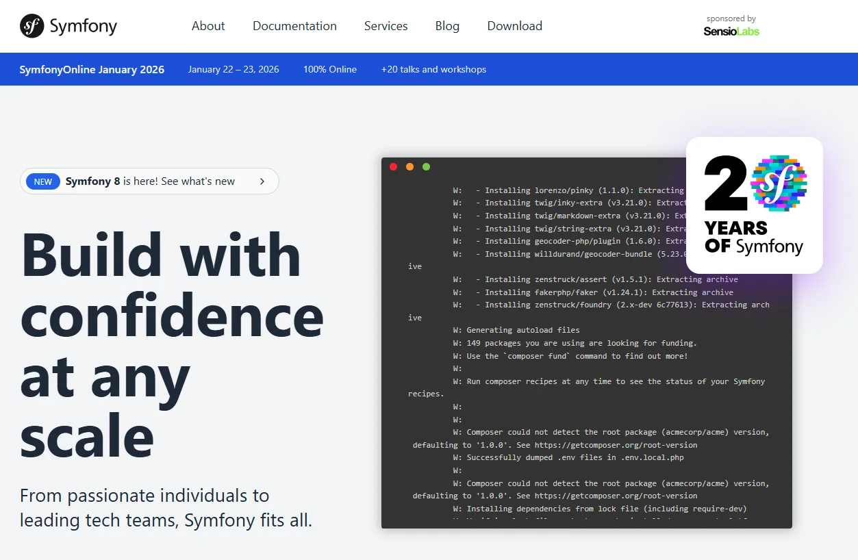 Symfony is a free, open-source PHP framework designed for building high-performance, enterprise-level web applications