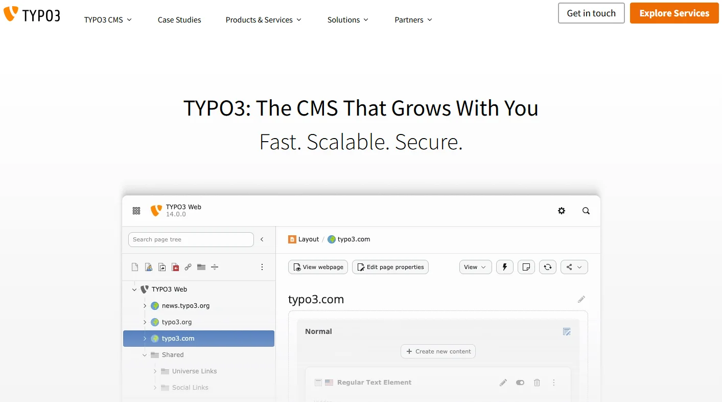 TYPO3 CMS is designed for building and managing complex, large-scale, and multilingual websites