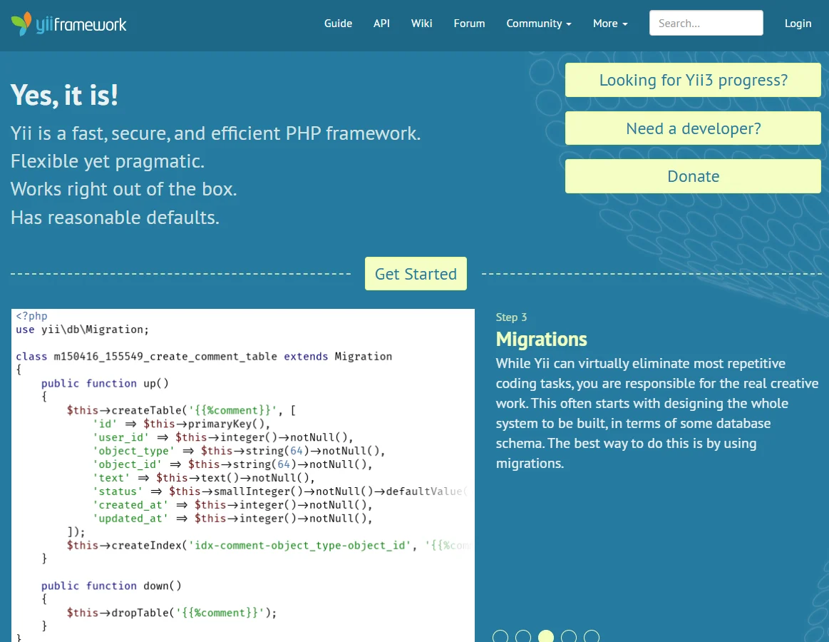 Yii is a component-based PHP framework designed for rapidly developing modern web applications